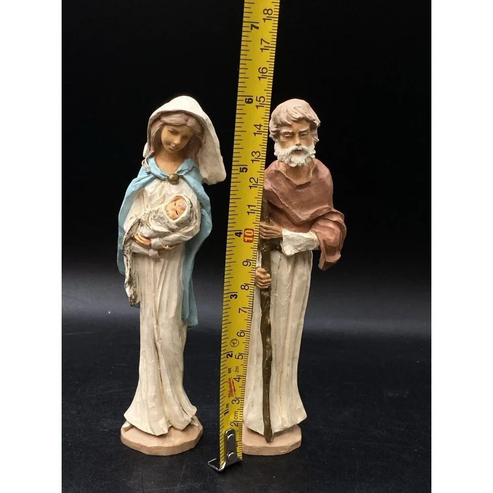 Holy Family Mary Madonna Holding Baby Jesus Joseph With Staff 6”
